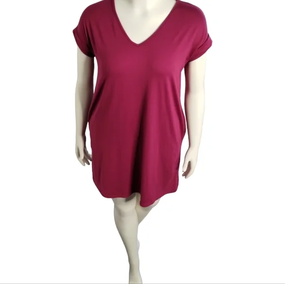 Entro Burgund Wine Cuffed Sleeve V-Neck T-Shirt Mini Dress‎ Womens M Medium - Picture 7 of 7
